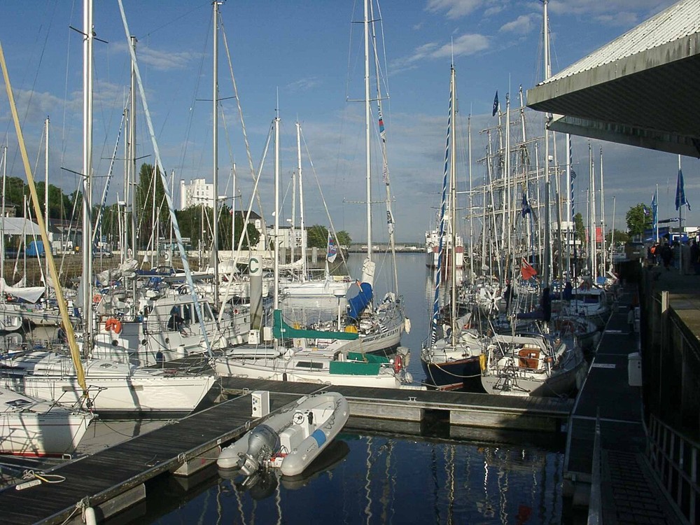 Floating marina pontoons and moored boats at Lorient